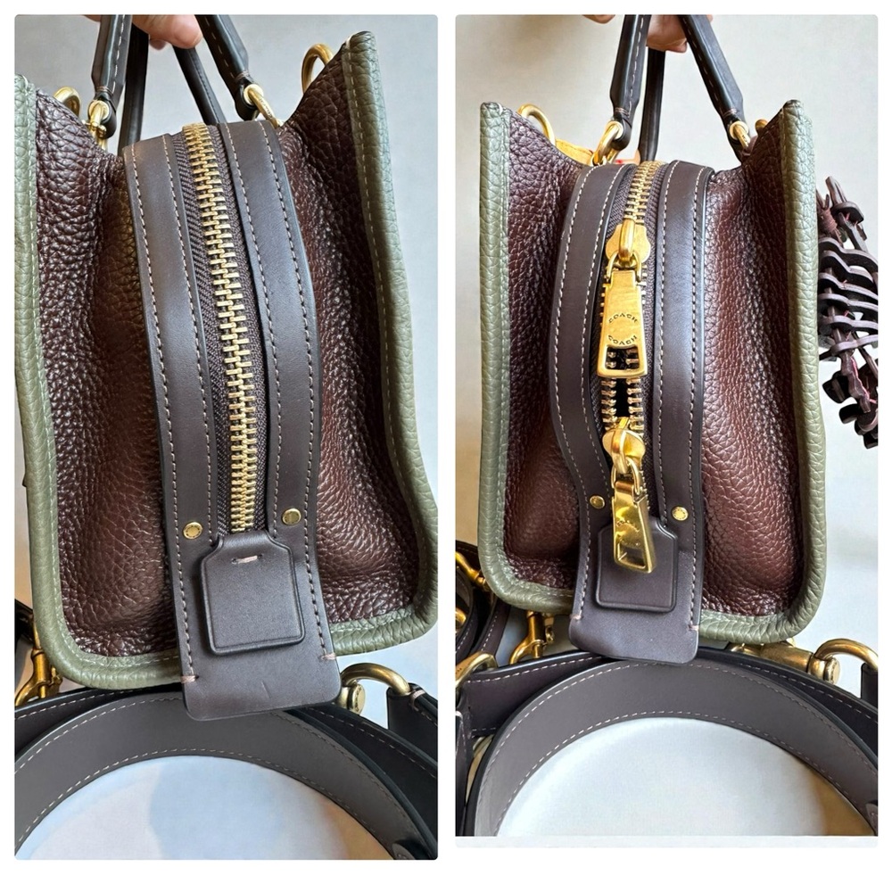 Coach Rogue 25 Color Block Satchel Amy Green and Large Dino Charm - Picture 9 of 15